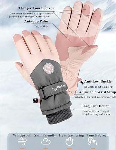 JJZS Winter Ski Snow Gloves for Men, Women, Youth | Touchscreen & Waterproof Cold Weather Hand Warming Gloves Winter Work Gloves thumbnail 2