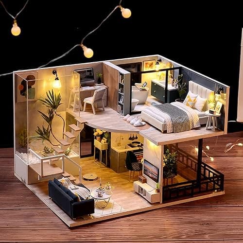 CUTEBEE DIY Dollhouse Miniature with Furniture, DIY Wooden Dollhouse Kit Plus Dust Proof and Music Movement, Creative Room for Valentine's Day Gift Idea(Cozy Time) - Cozy Time thumbnail 8