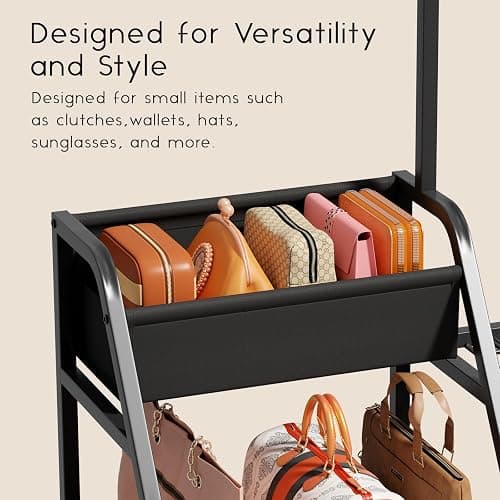 Homsorout Purse Organizer for Women - 3-Tier Storage Stand & 12 Fixed Hooks, Visible Backpack Storage, Space-Saving Bag Organizer Rack for Home, Closet, Black thumbnail 4
