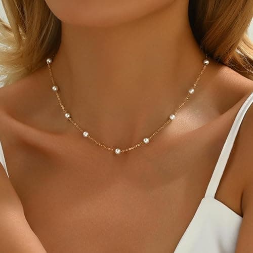 Jewigo Pearl Necklaces for Women 18K Gold Plated Pearl Necklace Dainty Pearls Pendant Necklace Simple Bridesmaid Wedding Jewelry Gift thumbnail 3