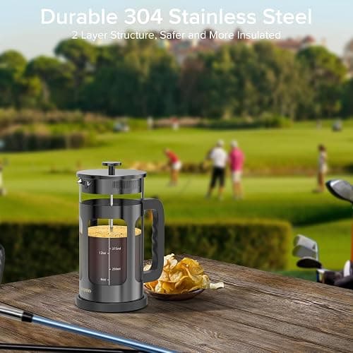 French Press Coffee Maker, French Press 304 Stainless Steel with 4 Filter, Heat Resistant Durable, Easy to Clean, Borosilicate Glass Coffee Press, 100% BPA Free Glass Teapot, 21 ounce, Dark Pewter thumbnail 3