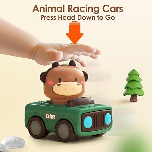 iPlay, iLearn Press to Go Car Toys for Toddlers 1-3, Baby Animal Racing Cars, Infant Play Vehicle Set, Baby Push Go Friction Car Toys for 6-9-12-18 Months, 1st Birthday Gifts for 1-2 Years Old Boys thumbnail 3