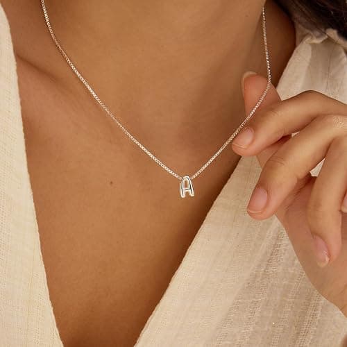 MARYLAX 14K Gold Plated Bubble Letter Necklace, Tarnish Free and Waterproof Dainty Initial Necklace for Women, Trendy Personalized Gold Jewelry Gift for Her thumbnail 4
