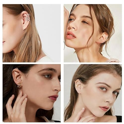Sdfvsdg 60 Pcs Ear Cuff Earrings for Women Non Piercing Helix Cartilage Silver Gold Plated Clip on Earrings Ear Wrap Earring for Sensitive Ears Women Men Fake Earring Set thumbnail 3