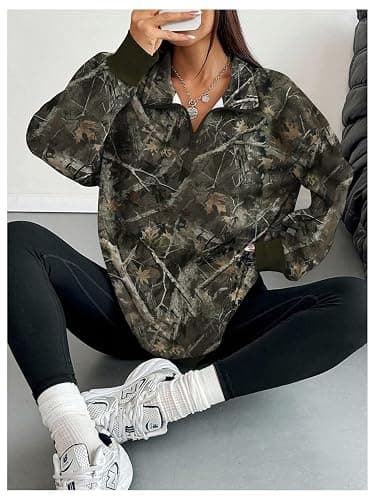 SOLY HUX Women's Camo Sweatshirts 1/4 Zip Pullover Shirts Long Sleeve Fall Tops Streetwear thumbnail 3