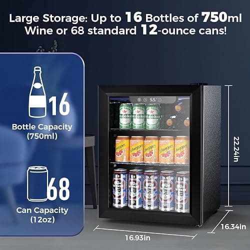 Electactic 68 Cans Beverage Refrigerator Cooler, 1.7 cu.ft Mini Fridge Glass Door Drink Cooler for Beer, Soda,Wine, Digital Temperature Control for Home Office Bar thumbnail 2