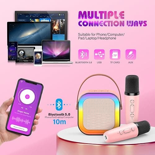 Dislocati Karaoke Machine 2 Microphones, Birthday Gifts for Girls Toys Age 3-15 Year Old Girls Gifts Kids Microphone Toys for 3-12 Year Old Girls Birthday Presents Easter Gifts for Kids thumbnail 3