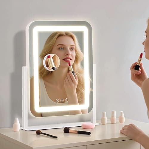 Vanity Mirror with Lights,13.1"×16.7"LED Makeup Mirror,Lighted Makeup Mirror with Lights, Smart Touch Control Dimmable 3 Modes Light, Lighted Up Mirror for Makeup Desk, Bedroom, Dressing Room thumbnail 9