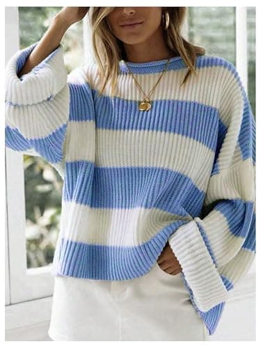 RoseSeek Girl's Striped Sweaters Color Block Long Sleeve Knit Crewneck Sweater Pullover Jumper Fall Clothes thumbnail 3