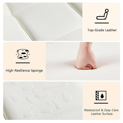 VECELO Stylish Height Adjustable Faux Leather Vanity Chair, Modern Swivel Makeup Chair with Rolling Wheels, Comfortable Padded Task Chair for Bedroom, Dressing Room & Home Office – White thumbnail 6