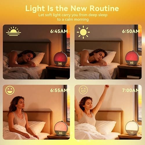 Vivilumens Sunrise Alarm Clock, Gentle Wake-Up Light & Sound Machine, Dual Alarms for Heavy Sleepers Adults, Natural Sounds, RGB Mood Light, Dimmable Bedside Night Lamp Ideal for Bedroom & Gifts thumbnail 3