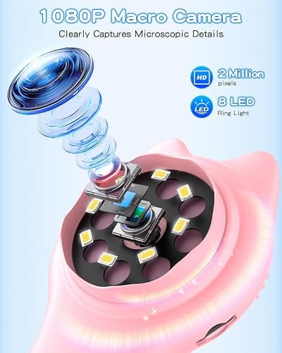 Oripira Kids Microscope Handheld, Autofocus 500X 1080P Microscope for Kids Digital, Mini Portable Pocket Miniscope Kids Toys for Ages 3 4 5 6 7 8 9 10 11 12 Year Old Boys Girls, Pink thumbnail 2