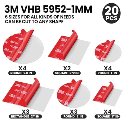 Double Sided Adhesive Pads,3 M 5952 Foam Tape,Double-Sided Heavy Duty Mounting Tape–1 Inch&2 Inch.Square,Rectangle&Round Shapes for Car Dashboard,Outdoor & Daily Use.Waterproof,Heat-Resistant,20 PCS thumbnail 2