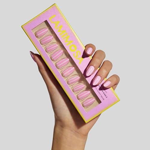 LAMIMOSA 32Pcs Press On Nails Short Almond – Soft Gel Fake Nails in 16 Sizes, Stripe Design Glue on Nails, Pink Stick On Nails kit, Spring Summer Artificial Nails, CANDY STRIPES thumbnail 2