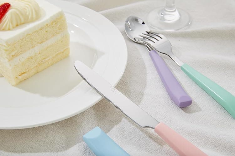 ANNOVA Silverware Set Stainless Steel Colorful Handle Tableware Kitchen Flatware Set Utensils, Includes Dinner Knives, Forks, Spoons, Salad Forks & Dessert Spoons (Pastel Mix, 20 Pieces) thumbnail 3