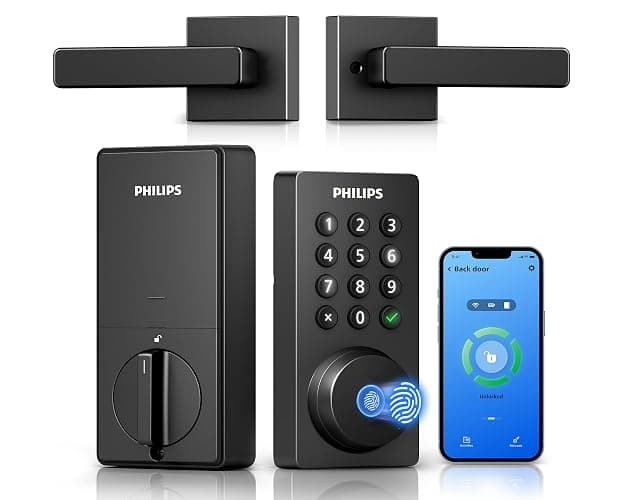 Philips WiFi Keypad Door Lock with Handle, Built-in WiFi, APP Remote Control, Voice & Fingerprint Unlock, Smart Locks for Front Door with Auto Lock, Digital Front Door Lock Set, Keyless Entry Deadbolt - Image 1