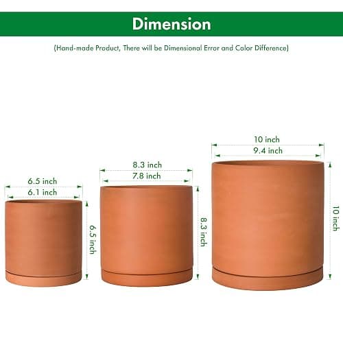 D'vine Dev Terracotta Pots for Plants, 6.5 Inch 8.3 Inch 10 Inch, Round Cylinder Planter Pot with Drainage and Saucer, 40-T-C-0 thumbnail 3