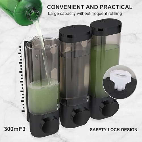 Seifenspender Wandbefestigung, Shampoo Duschgel Spender, 3er Set Seifenspender Ohne Bohren, Gleichmäßige Flüssigkeitsabgabe, AuslaufsicherGeeignet für Shampoo,Duschgel,Flüssigseife,Spülung. (Black) thumbnail 3
