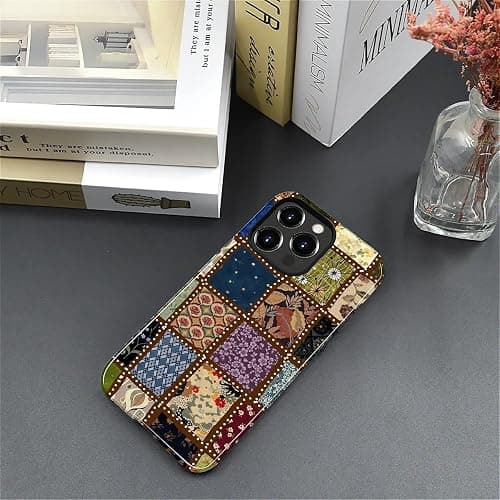 MQJCYB Case for iPhone 15 Pro Max, Hybrid Heavy Duty 2 in 1 Full Body Rugged Shockproof Protection Glossy Case for iPhone 15 Pro Max - Checked Fabric Pattern Collage thumbnail 5