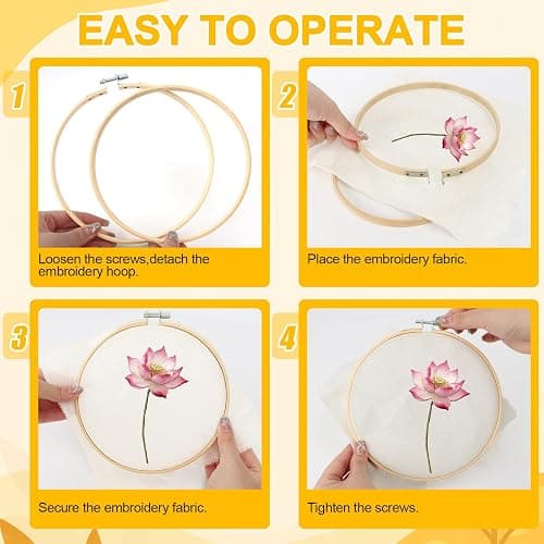 24 PCS Bamboo Embroidery Hoops, 8 Sizes (3.94–11.81 in), 3 per Size, Adjustable Stainless Screws — Cross Stitch Hoops for Embroidery, Needlework, DIY Craft & Wall Decor thumbnail 5