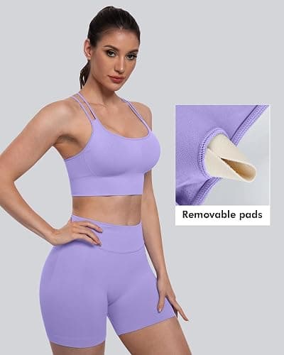 CHRLEISURE Sports Bras for Women, 4 Packs Padded High Support Workout Yoga Seamless Criss-Cross Racerback Bras thumbnail 2