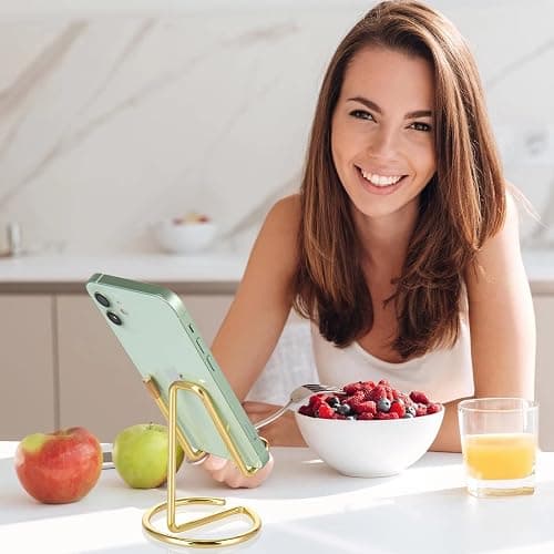 ROPOSY Cell Phone Stand for Desk, Cute Metal Gold Cell Phone Stand Holder Desk Accessories, Compatible with All Mobile Phones, iPhone, iPad thumbnail 4