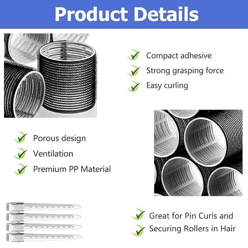 Lockenwickler locken Set 24 Stücke, Große Locken Curlers Ohne Hitze Selbsthaftend Haftwickler, Groß Hitzefreie Haarwickler Hair Rollers mit 12 Stücke Entenschnabelclips für lange mittlere kleine Haar thumbnail 6