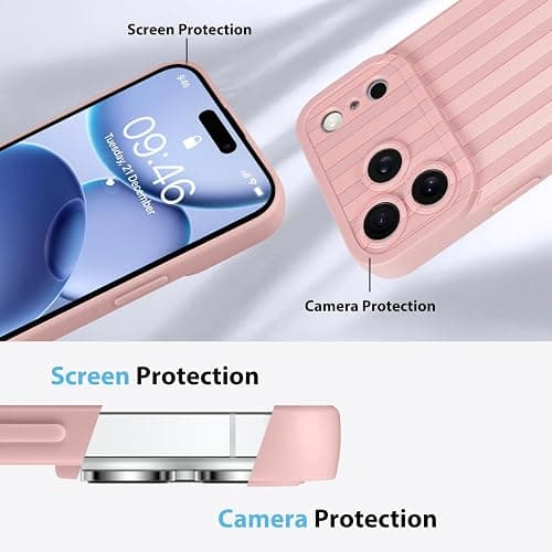 KANGHAR Compatible with iPhone 17 Pro Max Case 2025, Silicone Stripes Cute Pattern, Camera Protection Soft Slim Phone Cover for Girls Women -Pink thumbnail 5