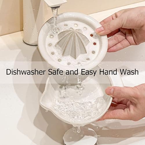 Ceramic Citrus Lemon Orange Juicer Manual Squeezer, Hand Juicer Reamer | Rotation Press with Strainer Lid, Spout, Handle, Dishwasher Safe, Easy to Clean thumbnail 7