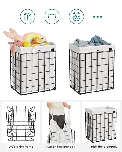SONGMICS Laundry Hamper, 23.8 Gal. (90L) Laundry Basket, Collapsible Clothes Hamper, Black and White ULCB190W01 thumbnail 8