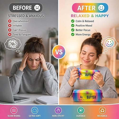 2-Pack Butter Squishy Stress Toy,2026 New Soft Novelty Toy,Realistic Butter Stick Fidget, Slow Rising Soft Squeeze Toy for Adults Stress Relief & Anxiety Relief (2PCS Butter Dazzling Colors) thumbnail 4