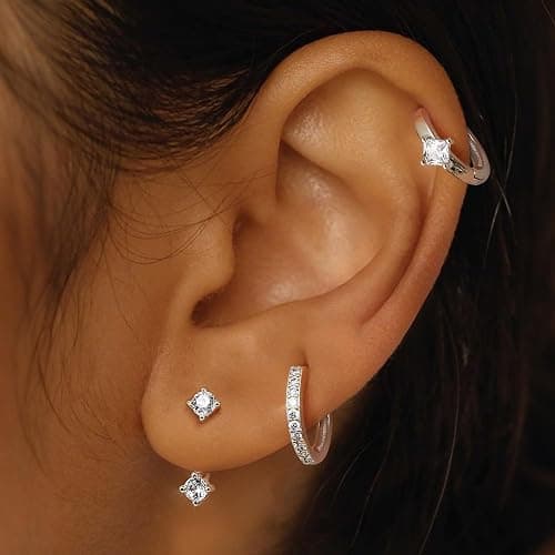 MILACOLATO 3Pairs 925 Sterling Silver Earrings for Women, 14K Gold Plated Small Huggie Hoop Earrings Sets for Multiple Piercing Hypoallergenic, CZ Cartilage Earrings Stacks Trendy Earrings Jewelry Gifts thumbnail 3