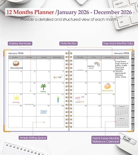 2026 Planner, Weekly and Monthly Calendar Planner from January 2026 - December 2026, 8.5" x 11" Hardcover Leather Hourly Appointment Book with Tabs, Spiral Daily Planners for College School Work Home, Purple thumbnail 2