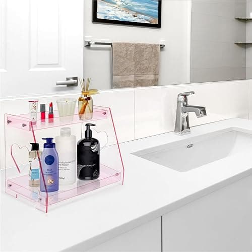 ROYALITA 2 Tier Pink Heart Bathroom Countertop Organizer Display Shelf, Acrylic Tray Makeup Perfume Storage Organizer for Dresser Vanity, Spice Rack, Skincare, Coffee Bar, Valentine's Day thumbnail 6