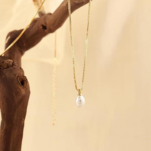 Pearl Necklaces for Women Trendy,Dainty Gold Necklace 14K Gold Plated Pearl Pendant Necklace Single Pearl Necklace Cute Choker Necklace Gold Lariat Necklace Simple Chain Necklace Bridal Gifts thumbnail 5