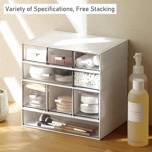 Desk Organizer-3 Tier Stackable Storage Drawers with 6 Compartments White Compact Desk Storage Drawers Great for Makeup Storage Bathroom Organization Accessories Etc (White) thumbnail 7