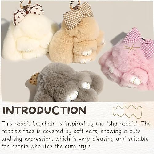 JINGGWW Fluffy Bunny Keychain Plush, Cute Plush Rabbit Keychain, Kawaii Fluffy Shy Face-Covering Bunny Keyring thumbnail 4