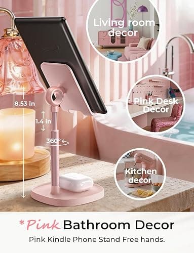 LISEN Pink Vanity Girls Room Decor Kitchen Accessories, Cute Pink Cell Phone Stand Bathroom Living Room Essentials Decor Offices Desk Accessories for iPad mini Phone Holder 4-10 in thumbnail 4