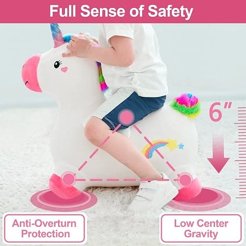 iPlay, iLearn Bouncy Pals Hopping Unicorn Horse, Toddler Girl Inflatable Bouncing Animal Hopper Toy, Outdoor Indoor Plush Ride on Bouncer, Baby Birthday Gift 18 Month 2 3 4 Year Old Kid - Unicorn thumbnail 4