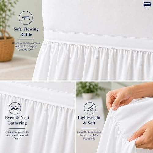 Cottingon Dorm Room Bed Skirt Twin XL, White Microfiber Dust Ruffle, 38 Inch Drop, Fits Standard College Beds 39 x 80, Under Bed Storage Cover, College Dorm Room Essentials, Back to School Bedding thumbnail 2