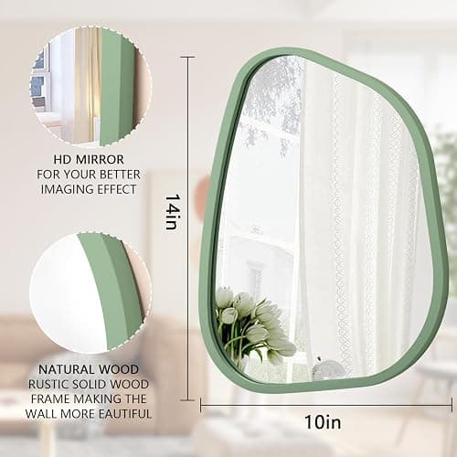 HLFMVWE Asymmetrical Mirror for Wall Irregular Wood Frame Modern Unique Wall Mirror Decorative Vanity Bathroom Living Room Bedroom Entryway Hallway Artistic Mirror 14"x10" thumbnail 2