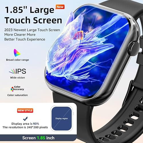 Hwagol Smart Watch (Answer/Make Calls), 1.85" Fitness Tracker, Smartwatch Heart Rate/Sleep Monitor/Pedometer/Calories, 140+ Sports Modes, Waterproof Women's Men's Fitness Watch for Android iOS - Black thumbnail 2