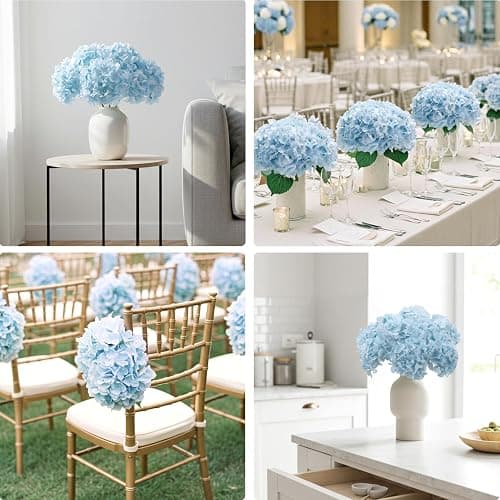 Auihiay 10PCS Hydrangea Artificial Flowers, Faux Blue Flowers | for Wedding Centerpieces, DIY Bouquets, Bridal Shower, Floral Decor Home Decoration with Stems thumbnail 5