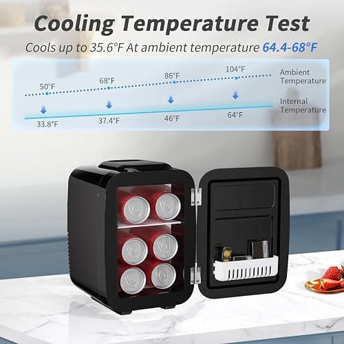YASHE Mini Fridge, 4 Liter/6 Cans Small Refrigerator for Skincare, 110V AC/ 12V DC Thermoelectric Cooler and Warmer for Bedroom, Office, Dorm, Car, Black thumbnail 4