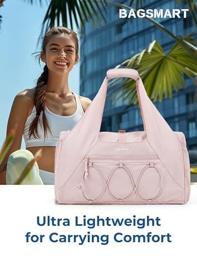 BAGSMART Gym Bag for Women, Lightweight Duffel with Shoe Compartment, Weekender with Wet Pocket, Workout Yoga Tote, Pin - A-Pink thumbnail 8