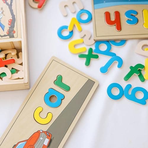 Melissa & Doug See & Spell Wooden Educational Toy with 8 Double-Sided Spelling Boards and 64 Letters Preschool Learning Activities, See & Spell Learning Toys for Kids Ages 4+ | 73 Pieces, 8 Double-Sided Spelling Boards, 64 Wooden Letters, Educational Toy, Preschool Learning Toys for Kids, Ages 3+ thumbnail 7