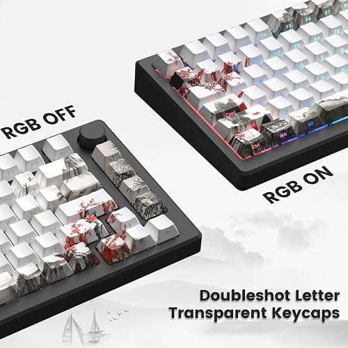 Womier PBT Keycaps Set 130 Keys, Custom White Japanese Keyboard Doubleshot Dye Sub Side Print Shine Through Keycaps 60 65 75 100 Percent, Cherry Profile, Cherry Blossom thumbnail 5