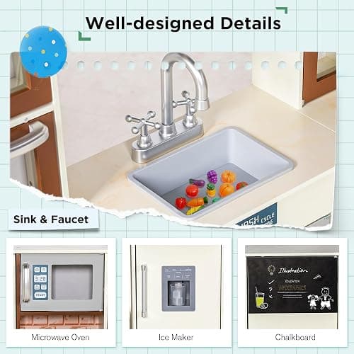 BRINJOY 3-Piece Kids Kitchen Playset, Walk-in Wooden Play Kitchen Set for Toddlers, Modular Pretend Play Kitchen w/Light&Sound, Large Corner Kitchen Cooking Toy w/Coffee Capsule, Gift for Girls Boys thumbnail 4
