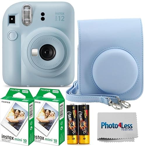 Fujifilm Instax Mini 12 Instant Film Camera Pastel Blue, Fujifilm Instax Mini Twin Pack Instant Film 20 Prints, Prtotective Case, Gift Bundle - Image 1