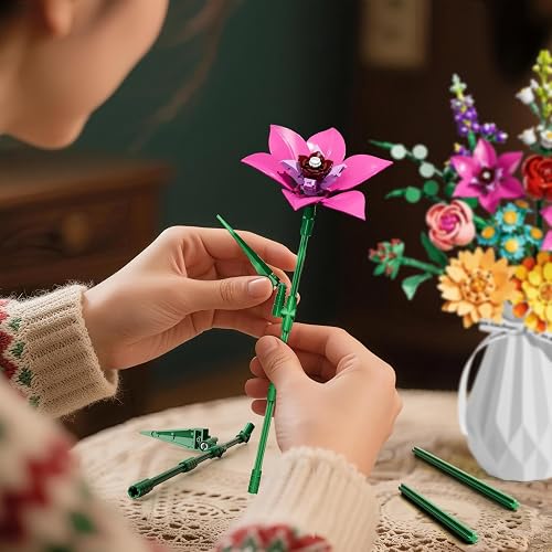 Flower Bouquet Building Set,891PCS Artificial Plant Flower Kit Toy for Kids, Artificial Flowers Botanical Collection for Adults Women Girls, Gifts for Mother's Day, Birthday, Christmas, Home Decor thumbnail 6